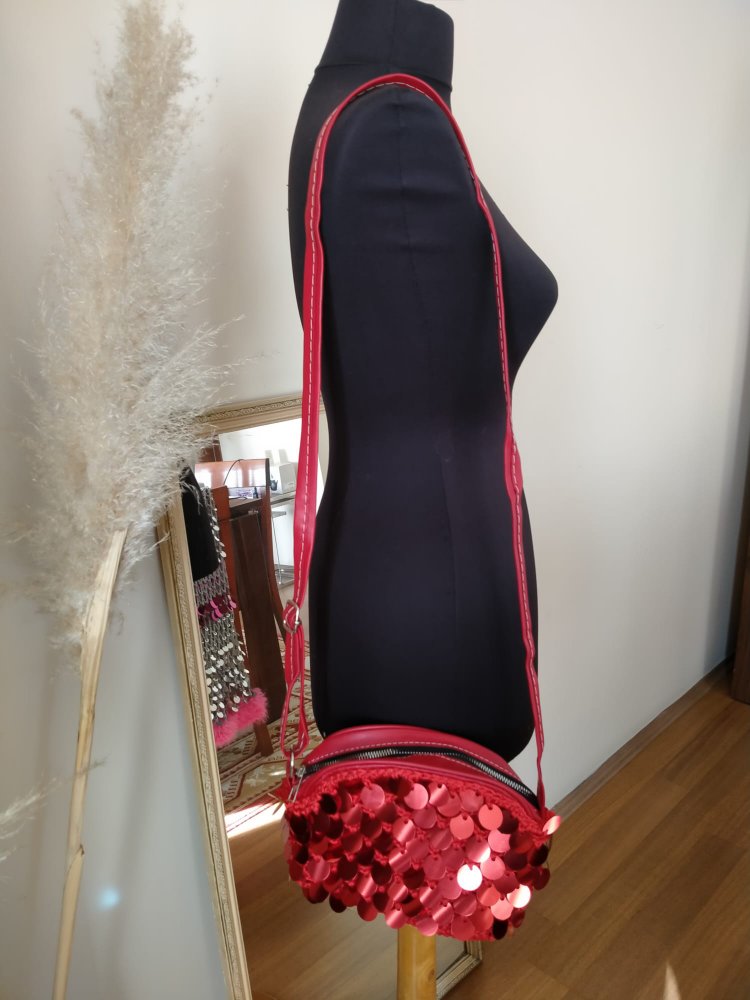 Red Crochet Sequin Bag