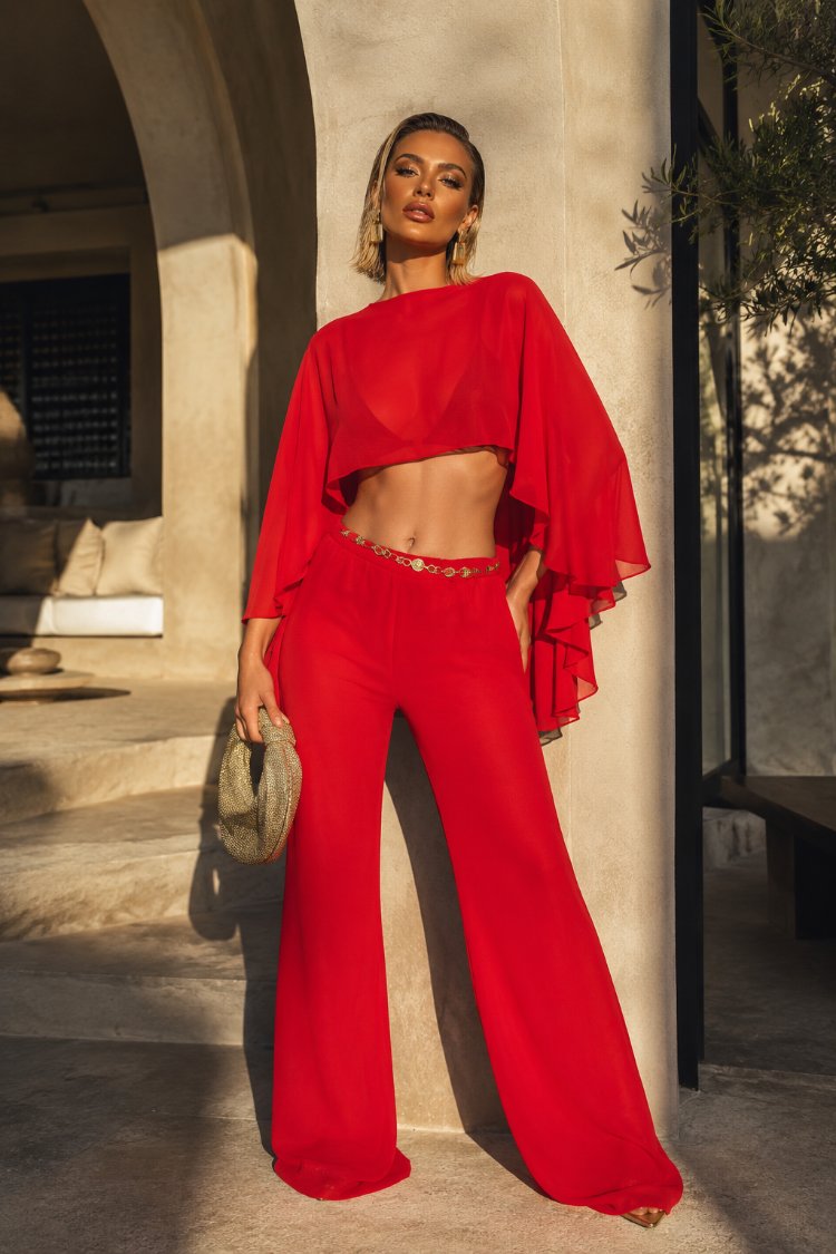 Chiffon Crop top and pants set