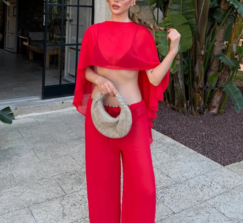 Chiffon Crop top and pants set