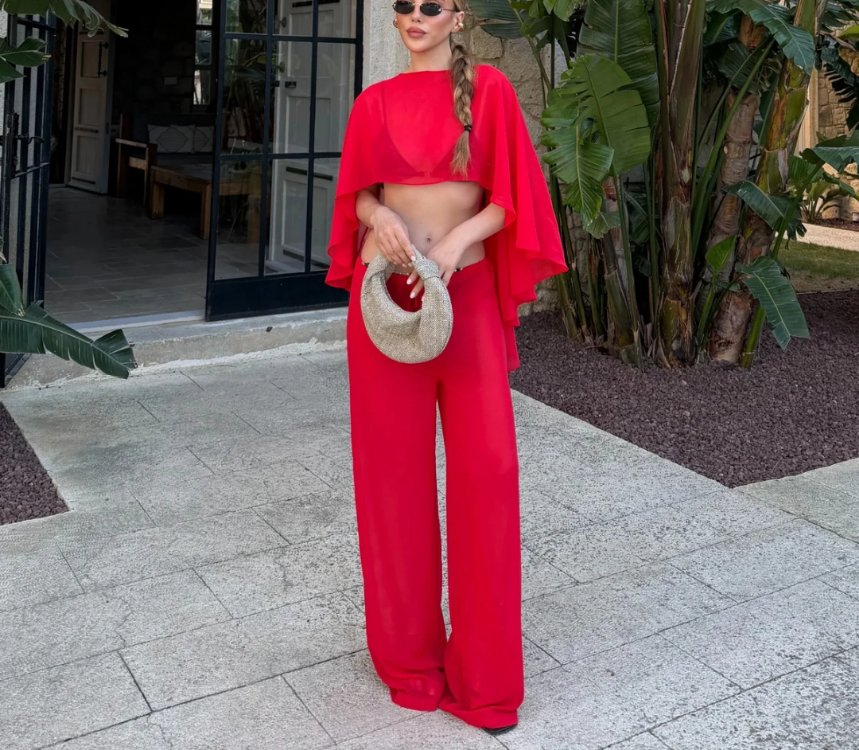 Chiffon Crop top and pants set