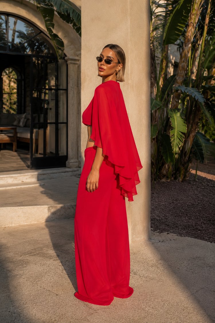 Chiffon Crop top and pants set