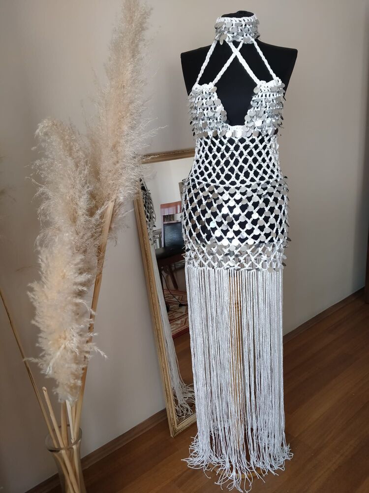 Crochet Sequin Fringe Dress