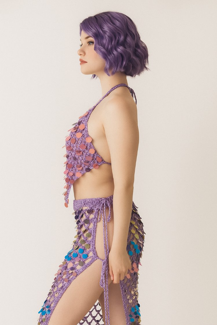Lila Crochet Sequin Skirt Set