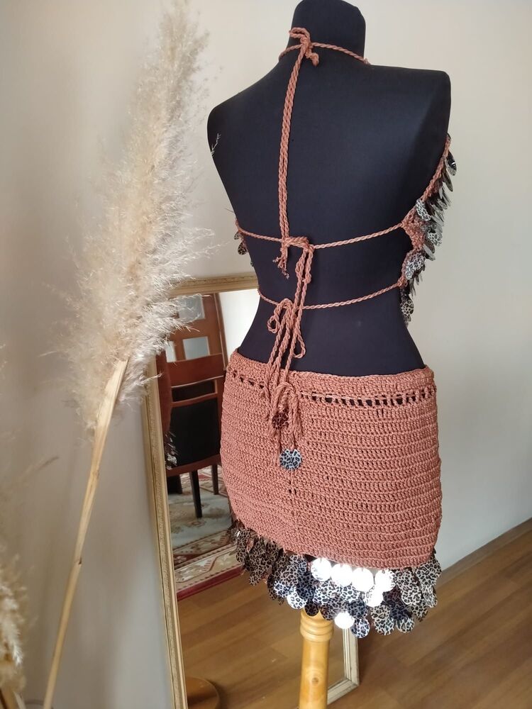 Leopard Crochet Sequin Skirt Set