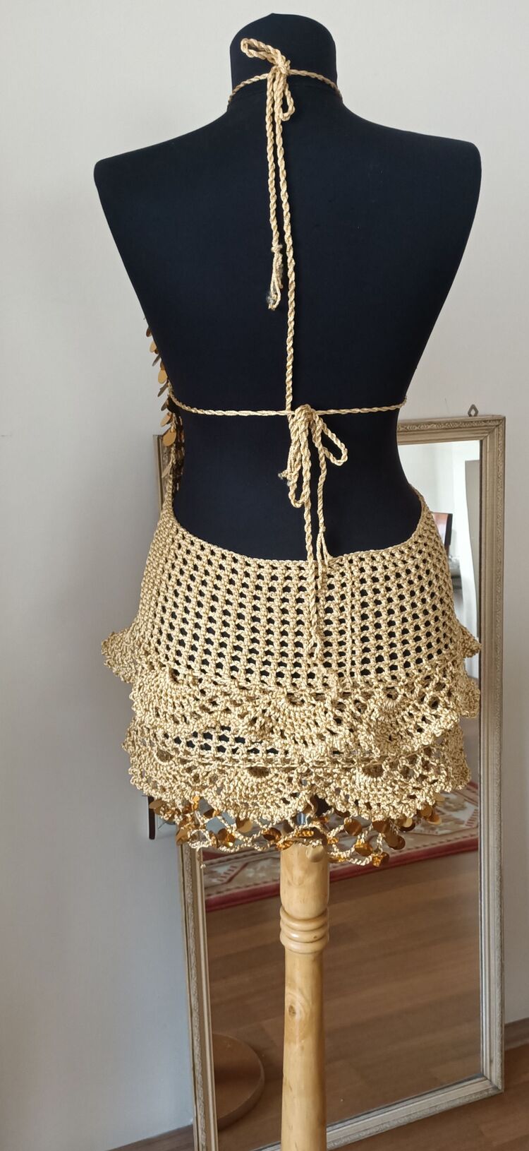 Taylor - Mini Gold Crochet Sequin Dress