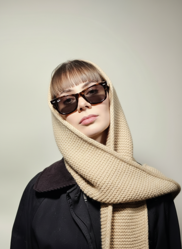 Margot – Yumuşak Yün İpten El Örgüsü Oversized Hoodie Scarf