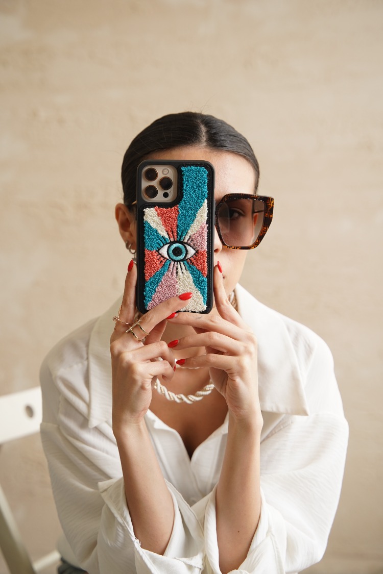 Evil Eye Nazar Boncuğu Punch Nakışlı Telefon Kılıfı - Kişiye Özel El Yapımı