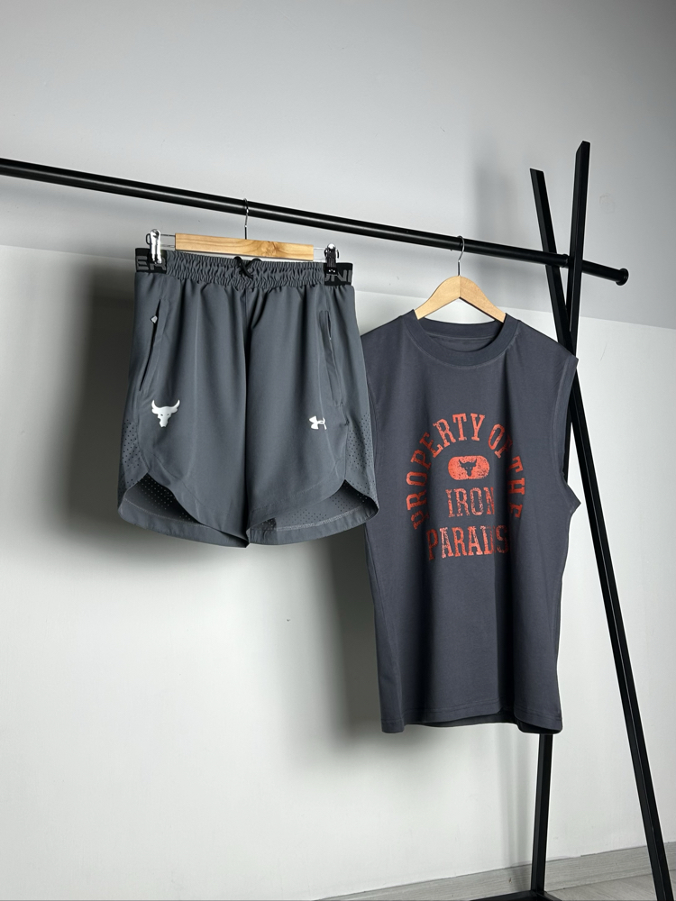 Nova Anthracite Cotton Sleeveless T-shirt & Rank G2  Micro Shorts Combin  |  1033