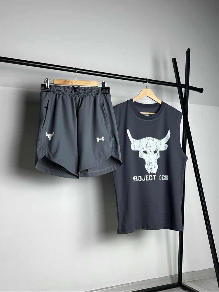 Buffalo Anthracite Cotton Sleeveless T-shirt & Rank G2  Micro Shorts Combin  |  1033