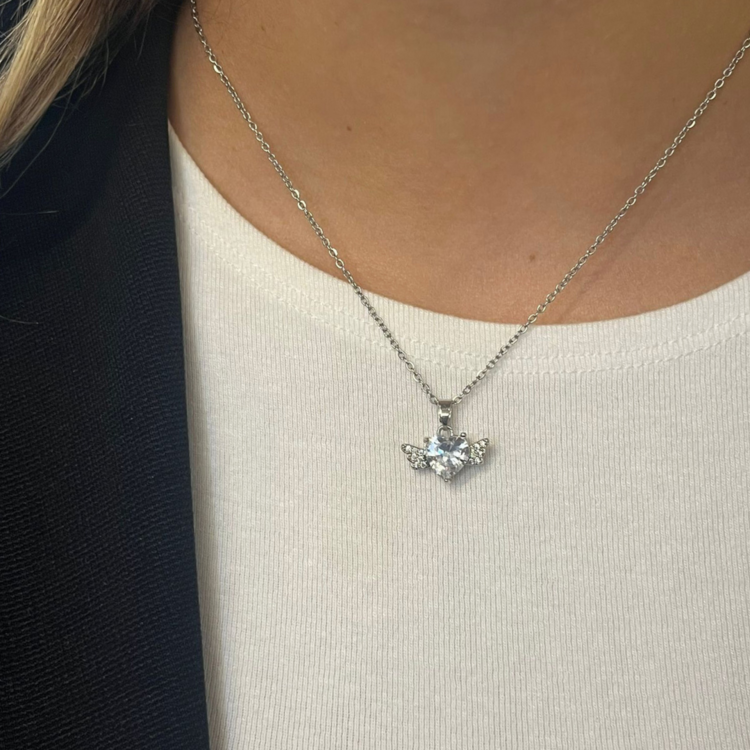 Kanatlı Kalp Kolye Silver