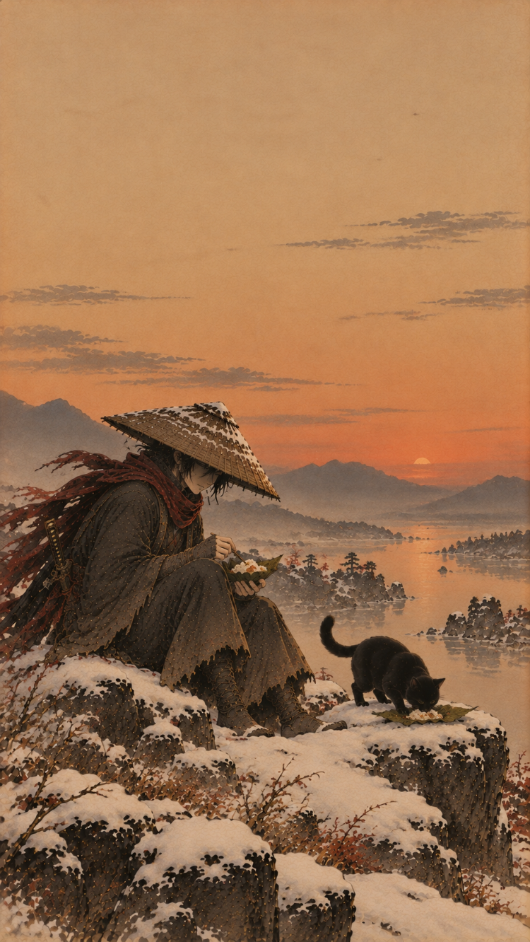 Japon Ronin ve Kara Kedi Duvar Kağıdı Koleksiyonu