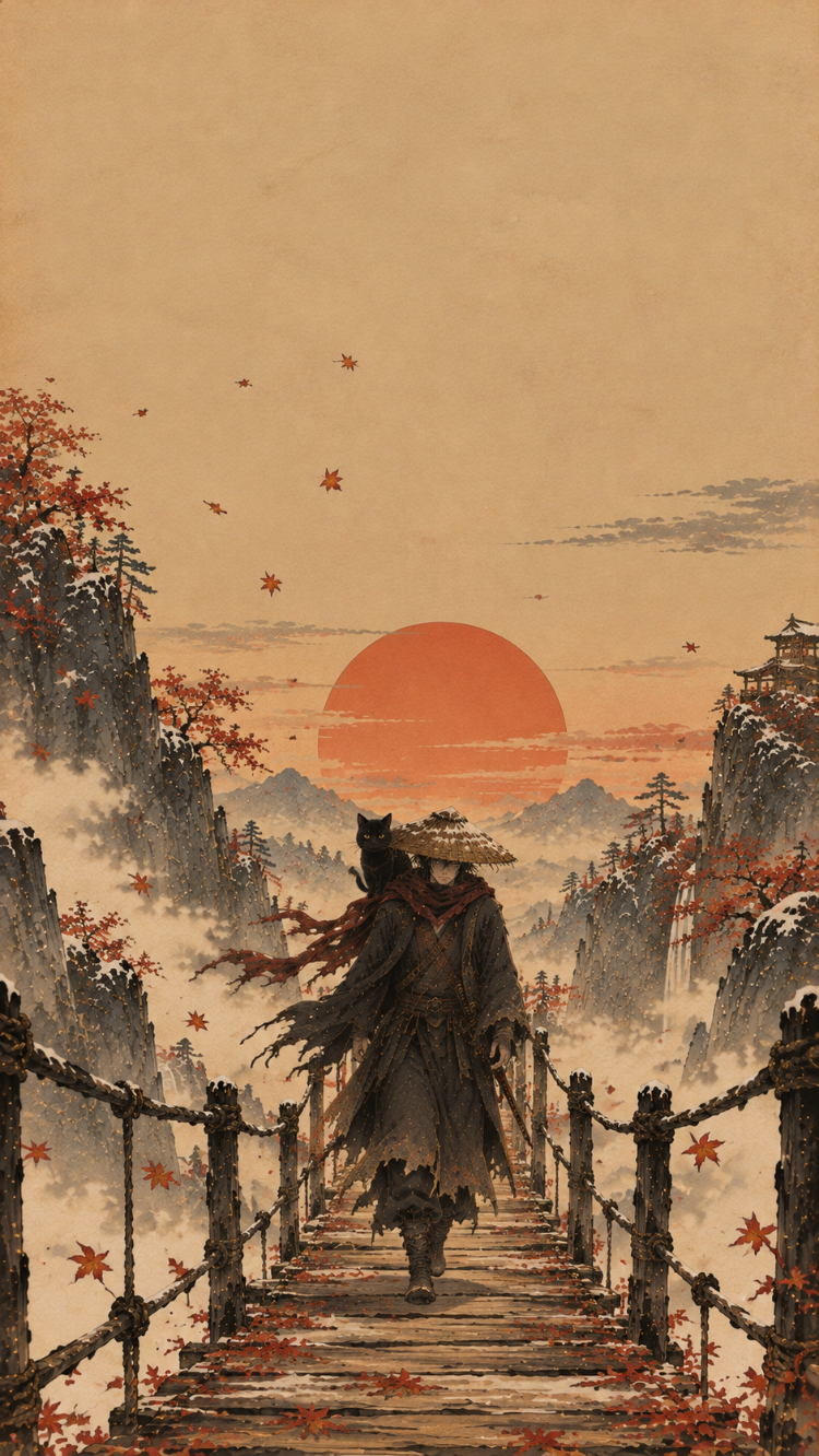 Japon Ronin ve Kara Kedi Duvar Kağıdı Koleksiyonu