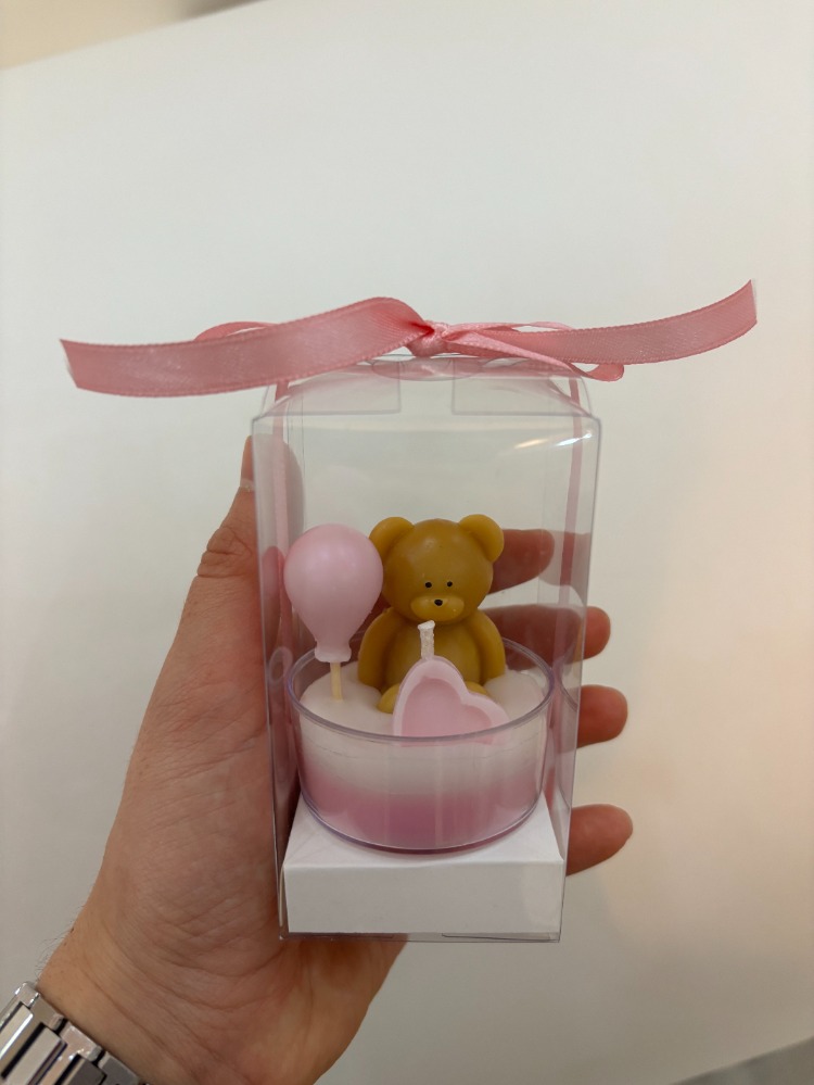 Pembe Teddy Ayıcık Balonlu Mum