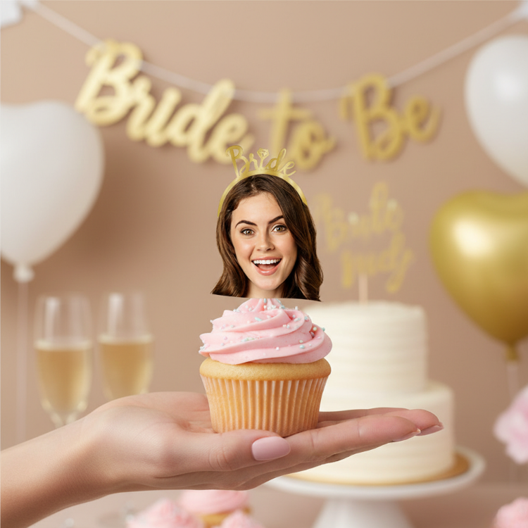 Bride Cupcake Topper – Kişiye Özel Fotoğraflı Cupcake Süsü