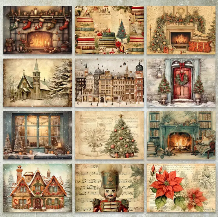 24 farklı görsel A5 Vintage Kış Noel Scrapbook 