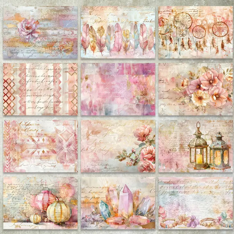 Pembe fenerlerden tüğlerden oluşan Scrapbook set 