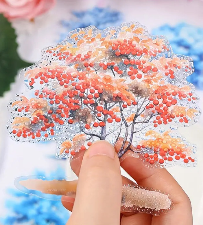 6 farklı renkte ağaç pet stickerler