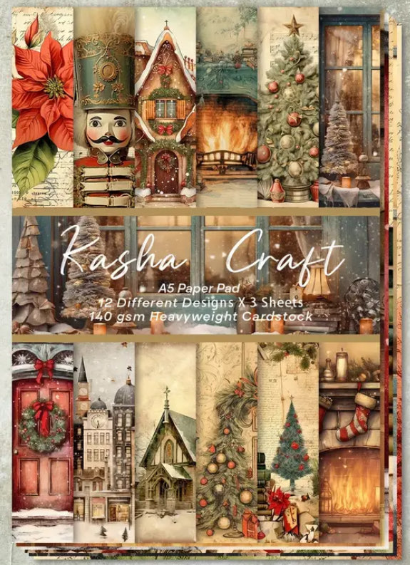 24 farklı görsel A5 Vintage Kış Noel Scrapbook 
