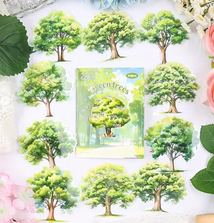 6 farklı renkte ağaç pet stickerler