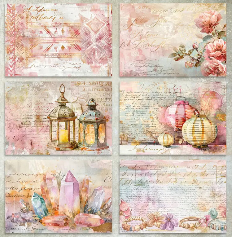 Pembe fenerlerden tüğlerden oluşan Scrapbook set 