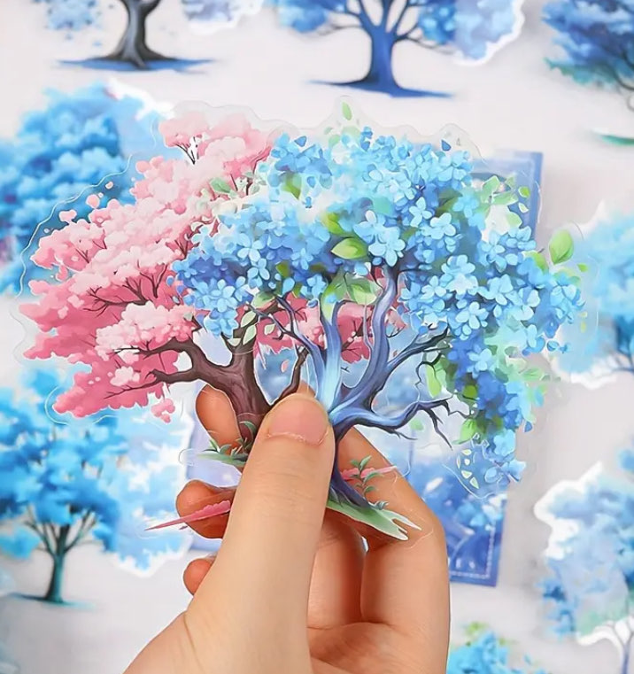 6 farklı renkte ağaç pet stickerler