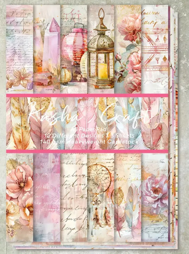 Pembe fenerlerden tüğlerden oluşan Scrapbook set 