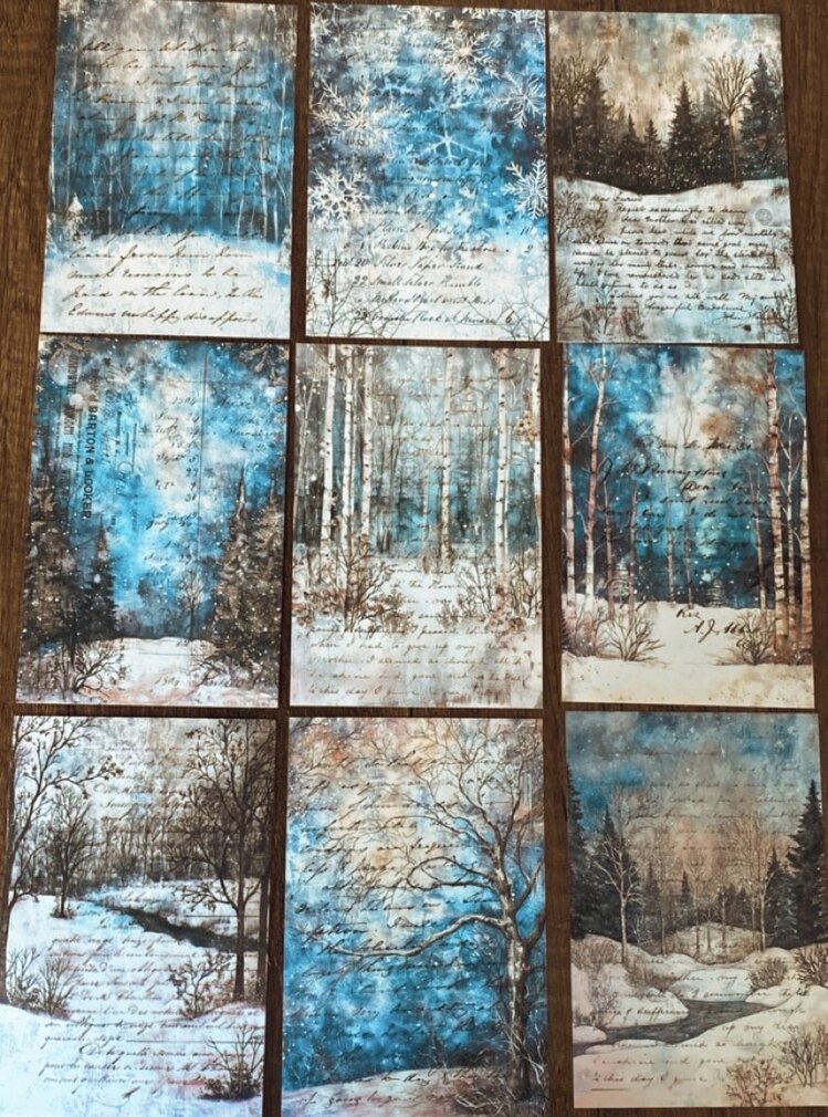 Kış manzara Scrapbook sayfaları A6 10 adet