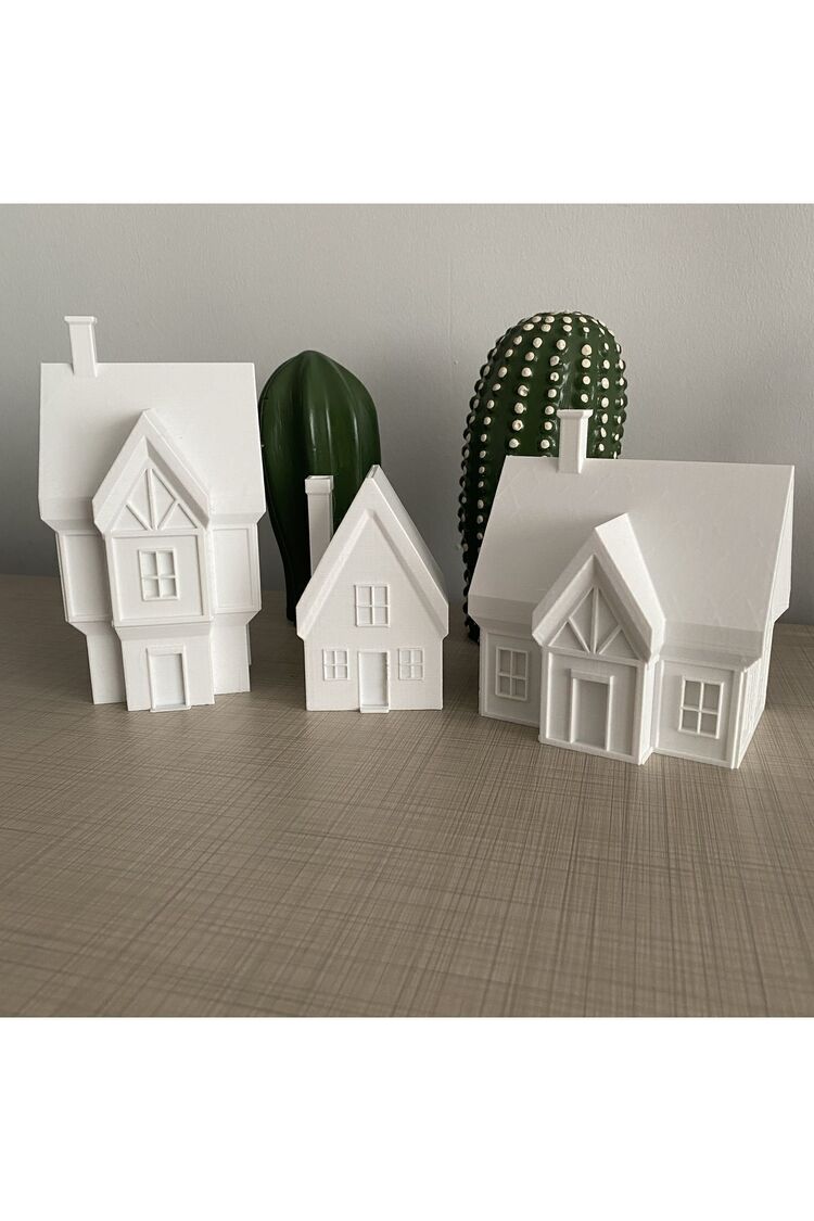 Cosmoz 3D 3'lü Yılbaşı Evleri- Tealight Mumluk