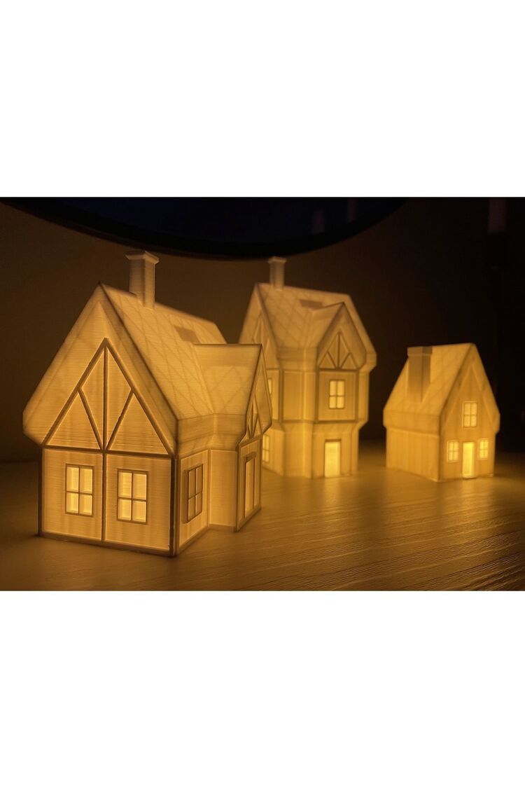 Cosmoz 3D 3'lü Yılbaşı Evleri- Tealight Mumluk