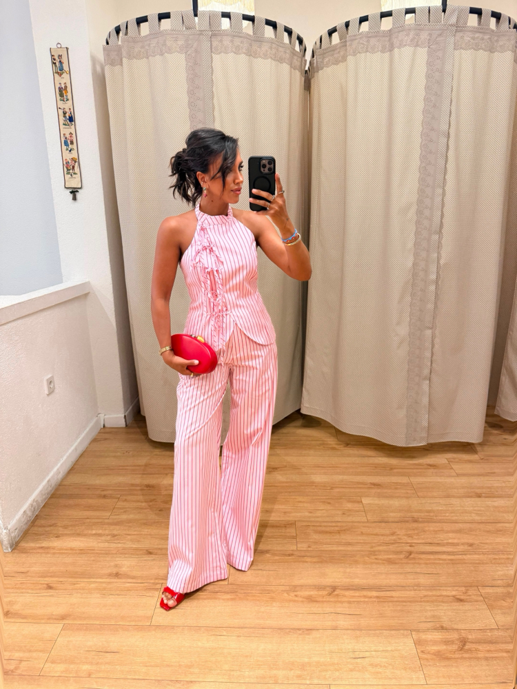 Desenli Pembe Pantolon