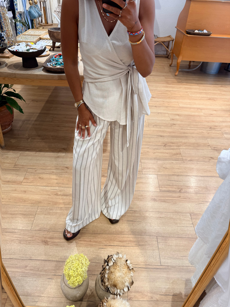 Desenli Beli Lastikli Pantolon