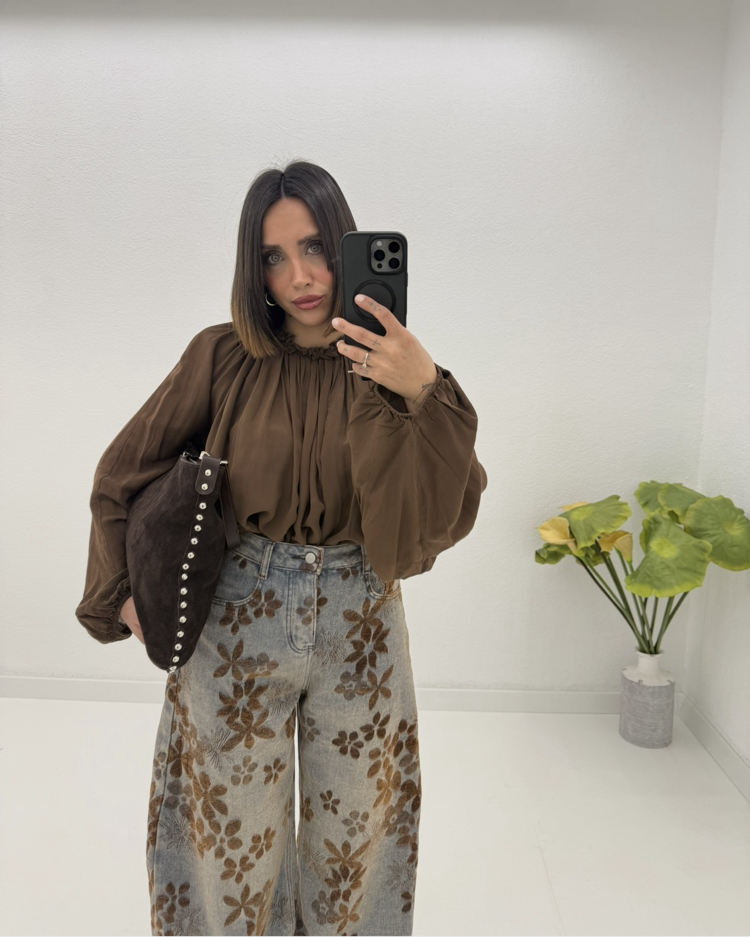Baggy Model Papatya Desenli Jean