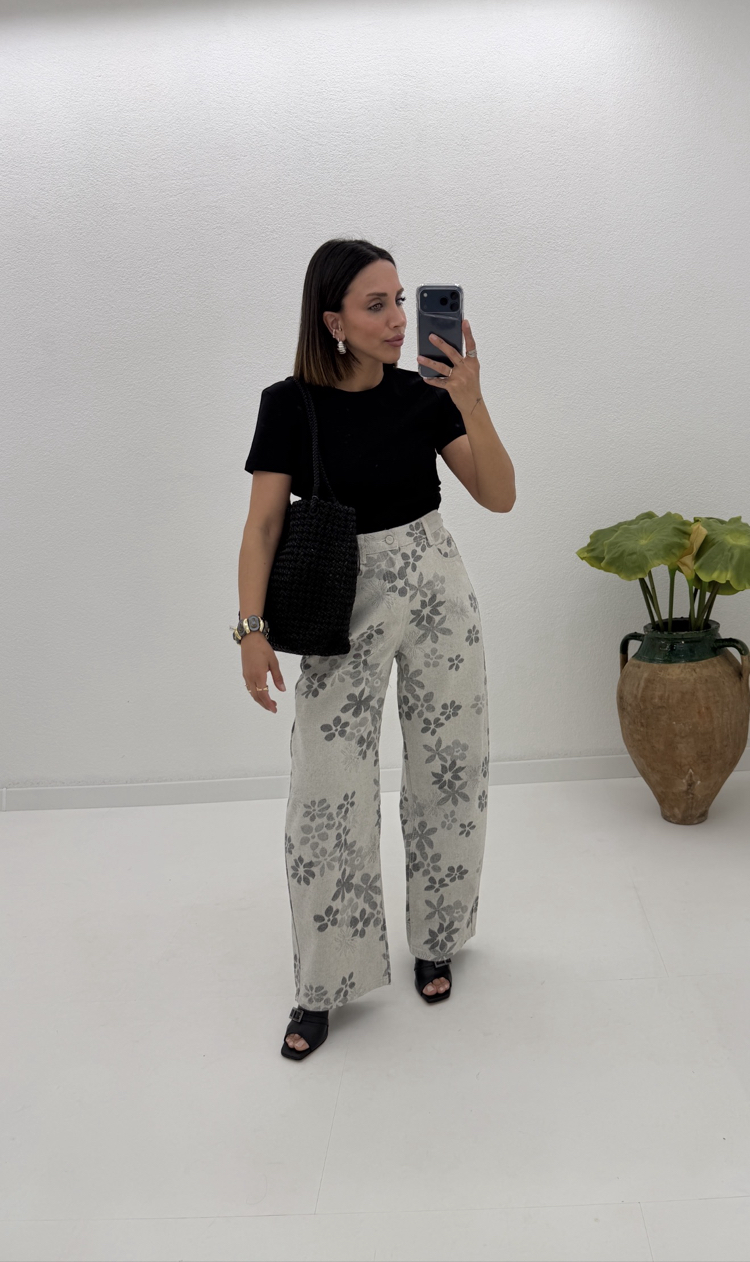Baggy Model Papatya Desenli Jean