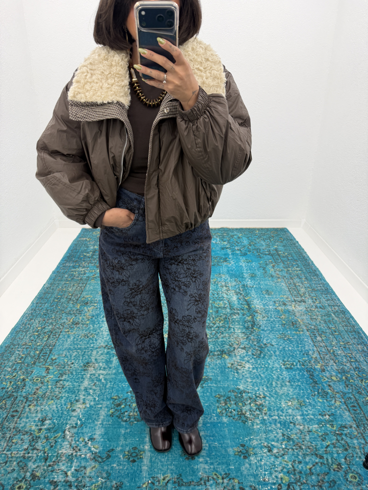 Yakası kürklü crop şişme mont-544