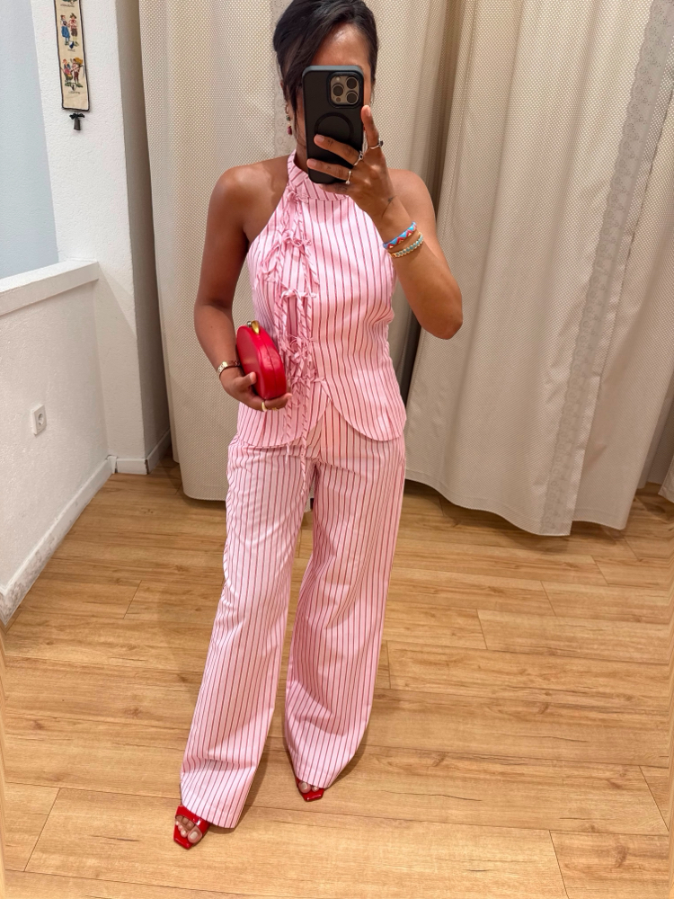 Desenli Pembe Pantolon