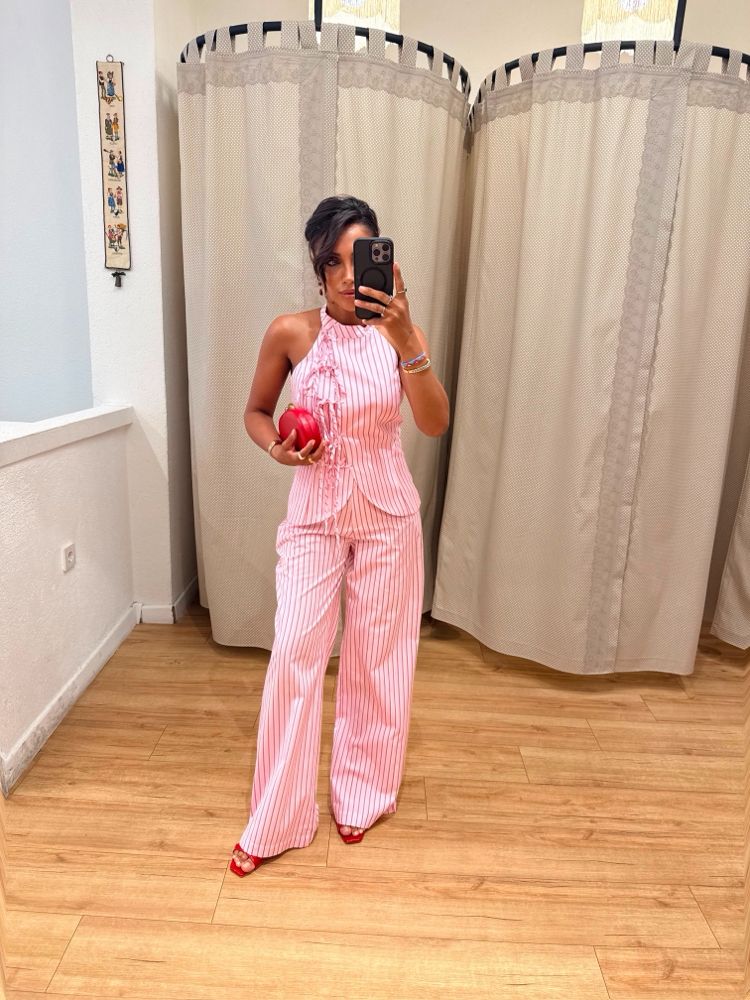 Desenli Pembe Pantolon