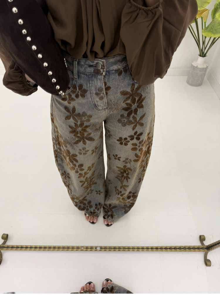Baggy Model Papatya Desenli Jean