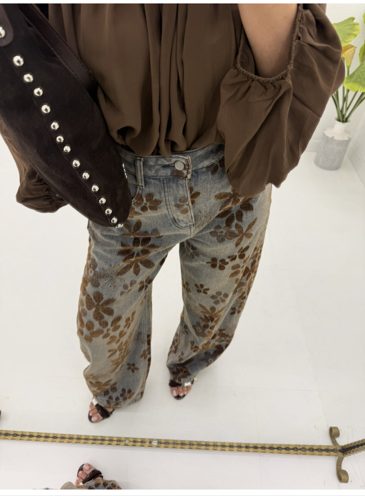 Baggy Model Papatya Desenli Jean