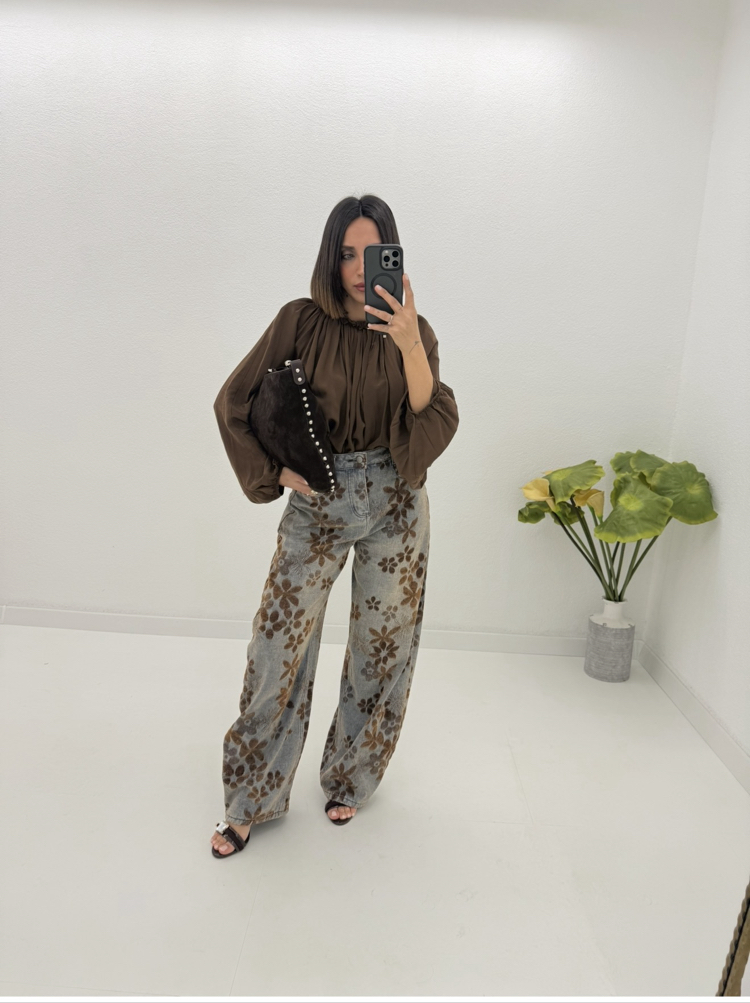 Baggy Model Papatya Desenli Jean