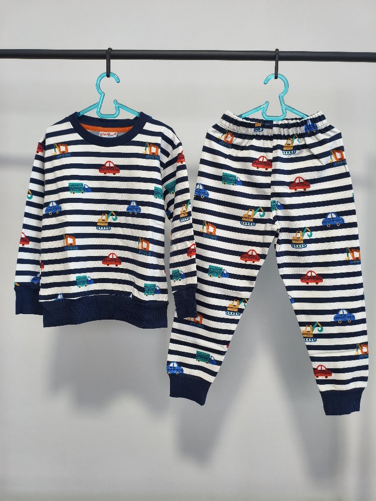 Erkek Çocuk Araç Desenli Çizgili Pijama Takımı