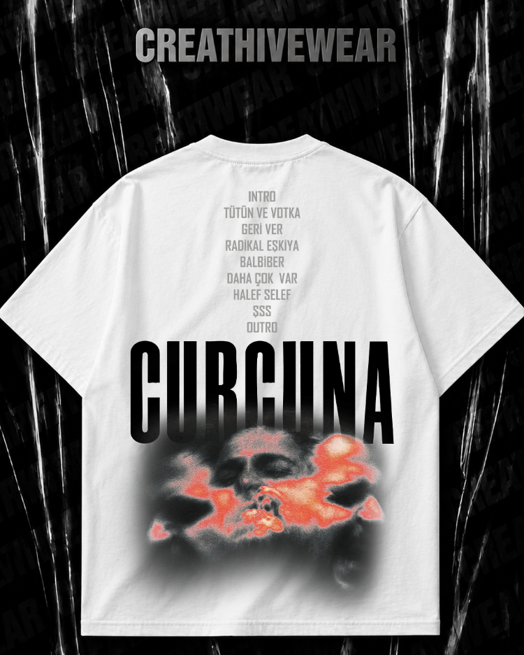 Wegh "CURCUNA" Albüm baskılı beyaz oversize T-shirt