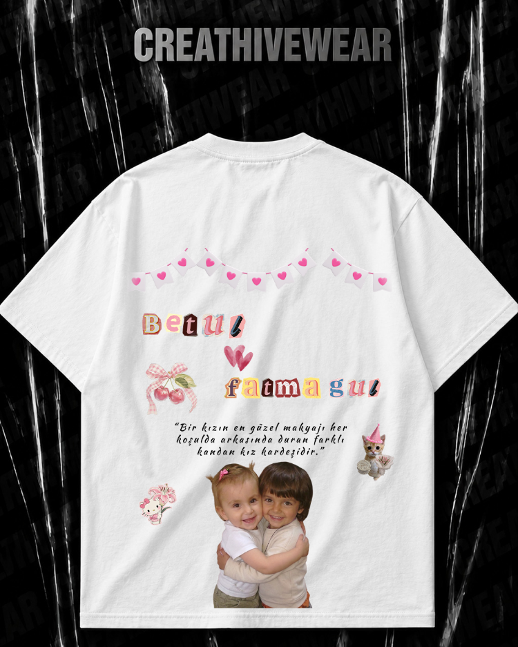 Kişiye Özel "Kız Kardeş & BFF" baskılı beyaz T-shirt