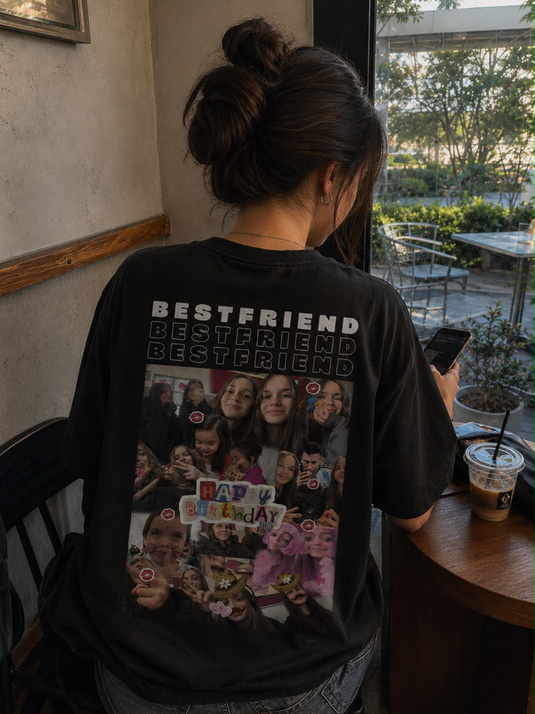 Kişiye özel “Bestfriend” baskılı siyah T-shirt