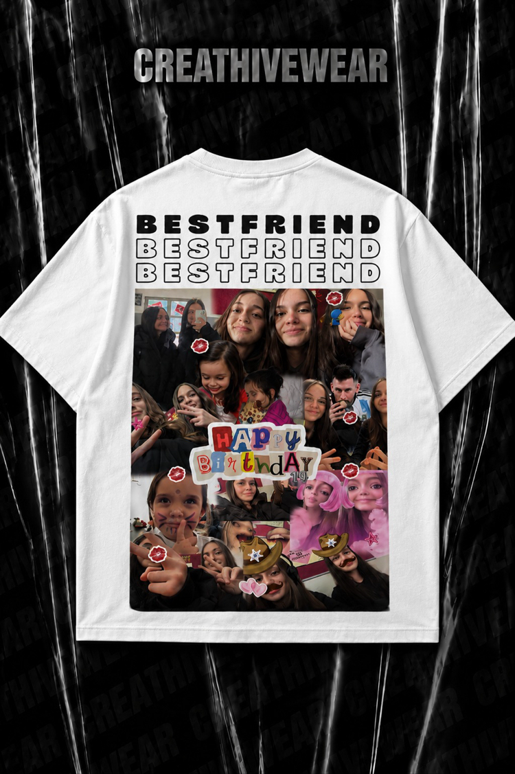 Kişiye özel “Bestfriend” baskılı beyaz T-shirt