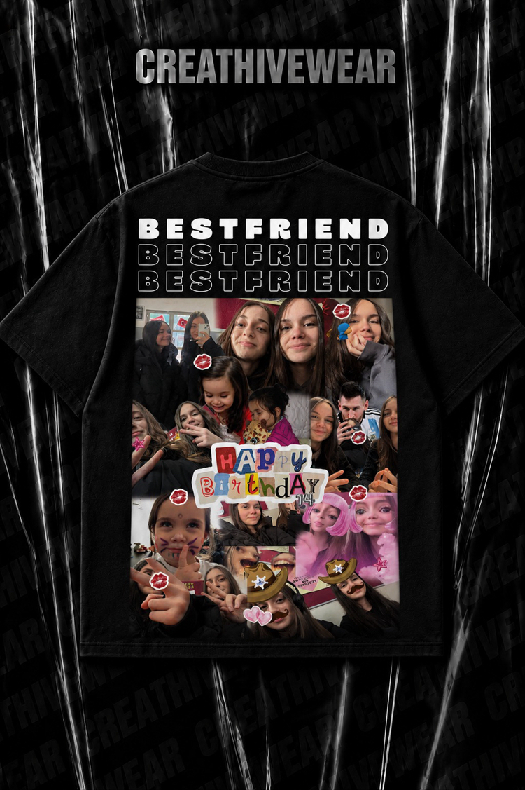 Kişiye özel “Bestfriend” baskılı siyah T-shirt