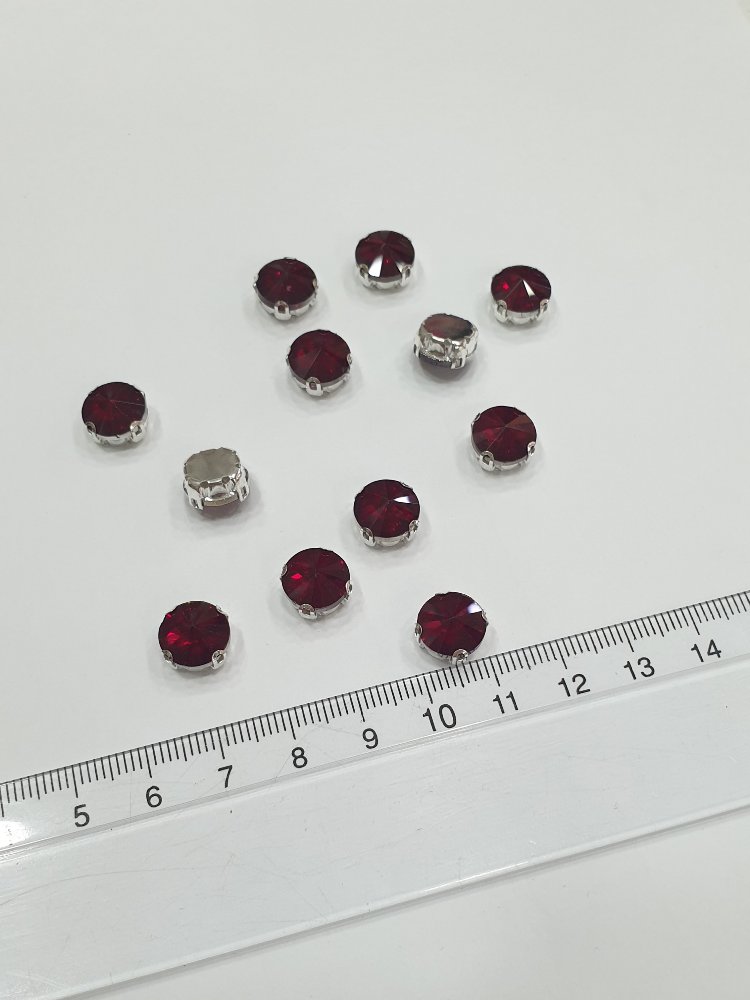 Kasalı Taş - Bordo Yuvarlak 10mm (10 Adet)