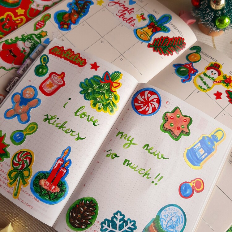 Noel ve Yılbaşı Temalı Sticker Sayfaları (A5)