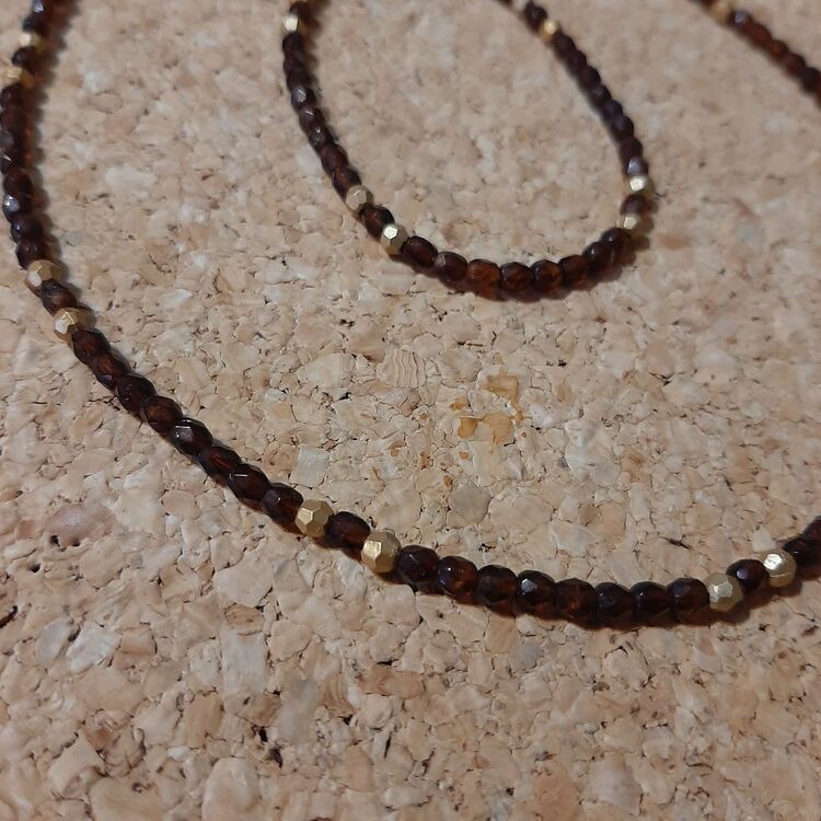 Kahverengi Kristalli Kolye & Bileklik Set