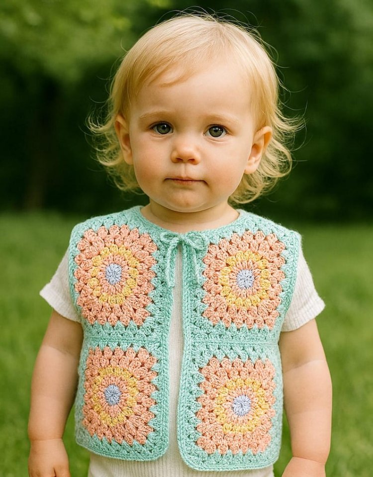 Crochet Baby Vest Pattern - Granny Square Sweater 1 & 2 Years Old