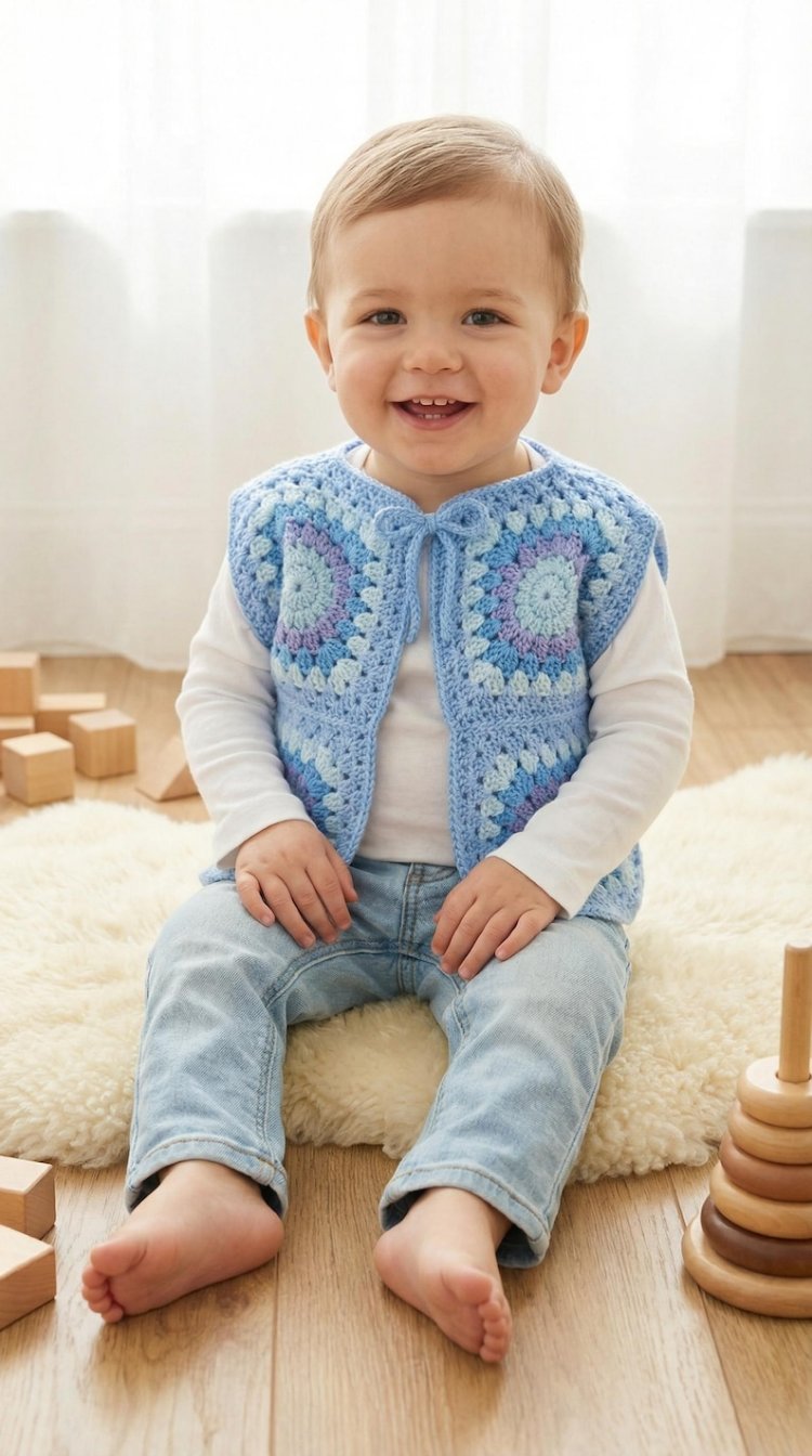 Crochet Baby Vest Pattern - Granny Square Sweater 1 & 2 Years Old